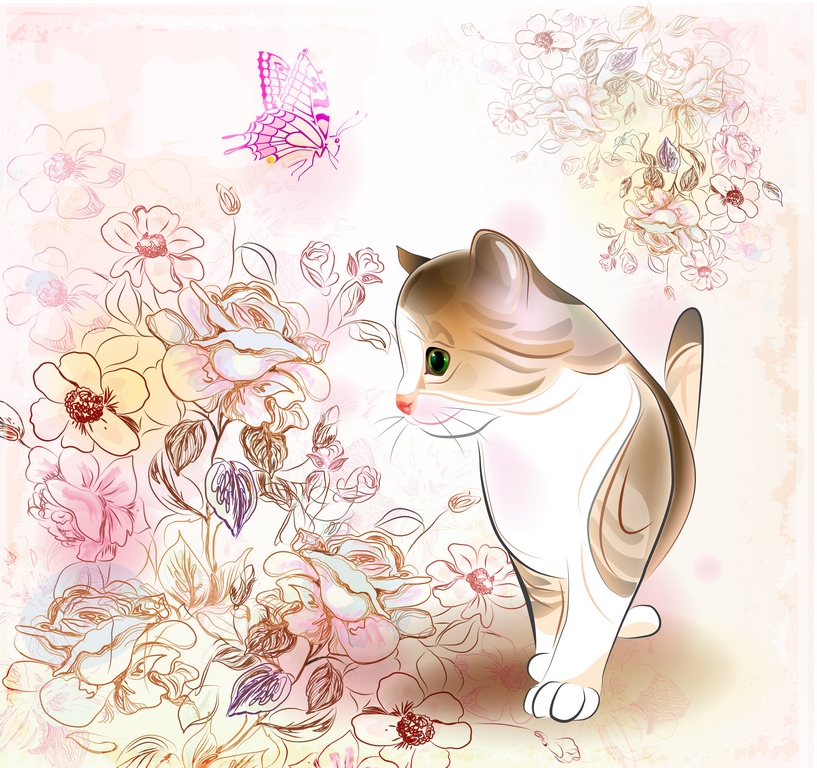 Котенок с цветами