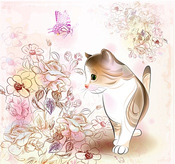 Котенок с цветами
